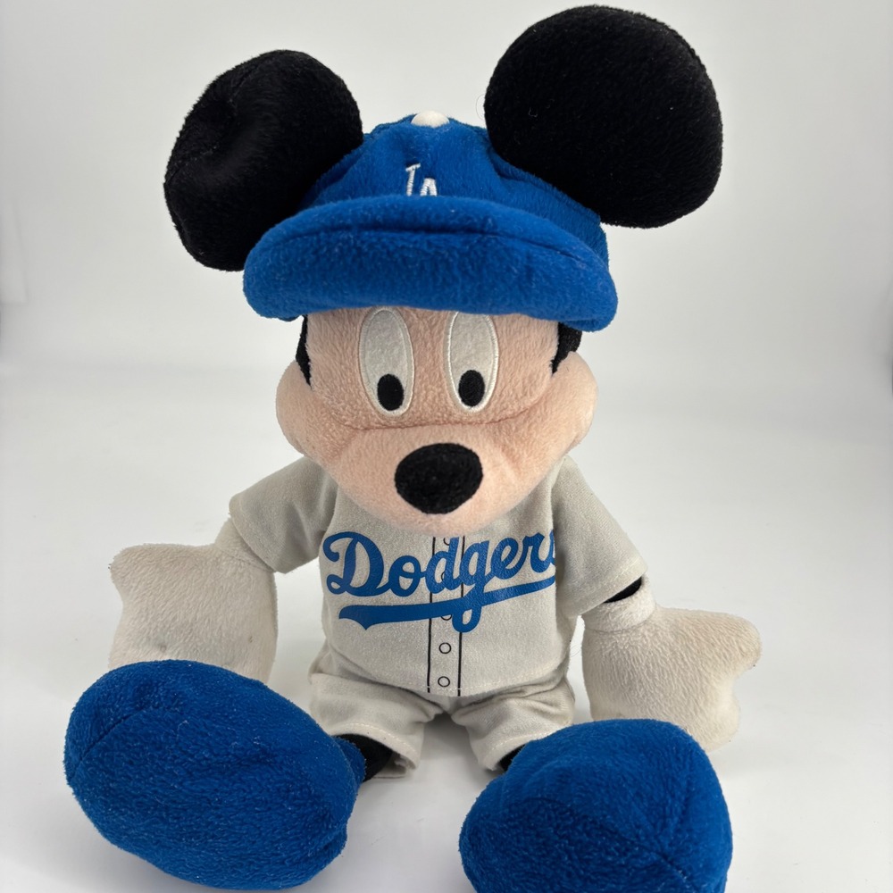 VTG Disney Mickey Mouse Plush Toy 17" Blue LA Dodgers Baseball Outfit MLB